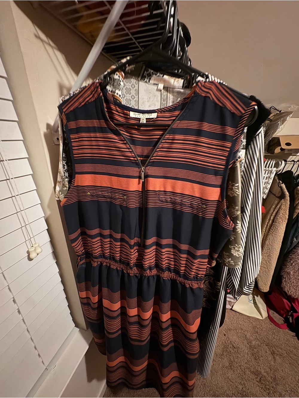 Stella Tweed Navy and Rust Striped Zip-Front Top